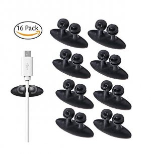 Darller 16 Pack 3M Adhesive Cable Clips Organizer Cable Tie Holder Cord Wire Clips for Car, Computer, Desktop, USB, Headphone (Black)