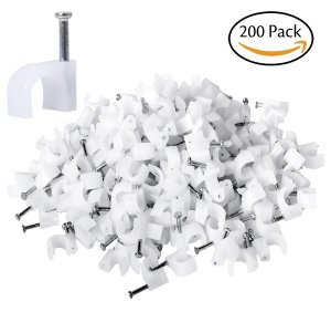 Darller 200 Pack Nail In Cable Clips Ethernet Cable Nails Tacks Clips 7mm for Cat6 Cable - White