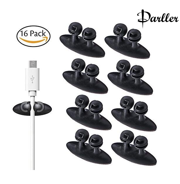 Darller 16 Pack 3M Adhesive Cable Clips Organizer Cable Tie Holder Cord Wire Clips for Car, Computer, Desktop, USB, Headphone (Black)