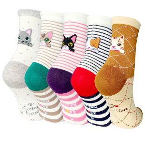 Darller 5 Pairs Womens Colorful Cute Animal Design Casual Cotton Crew Socks by Darller