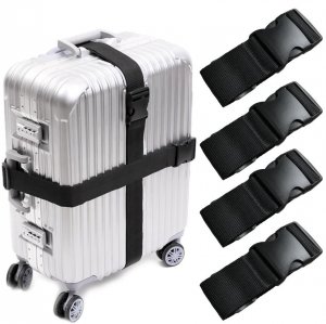Darller 4 PCS 74" x 2" Luggage Straps Suitcase Belts Wide Adjustable Packing Straps Travel Accessories, Black