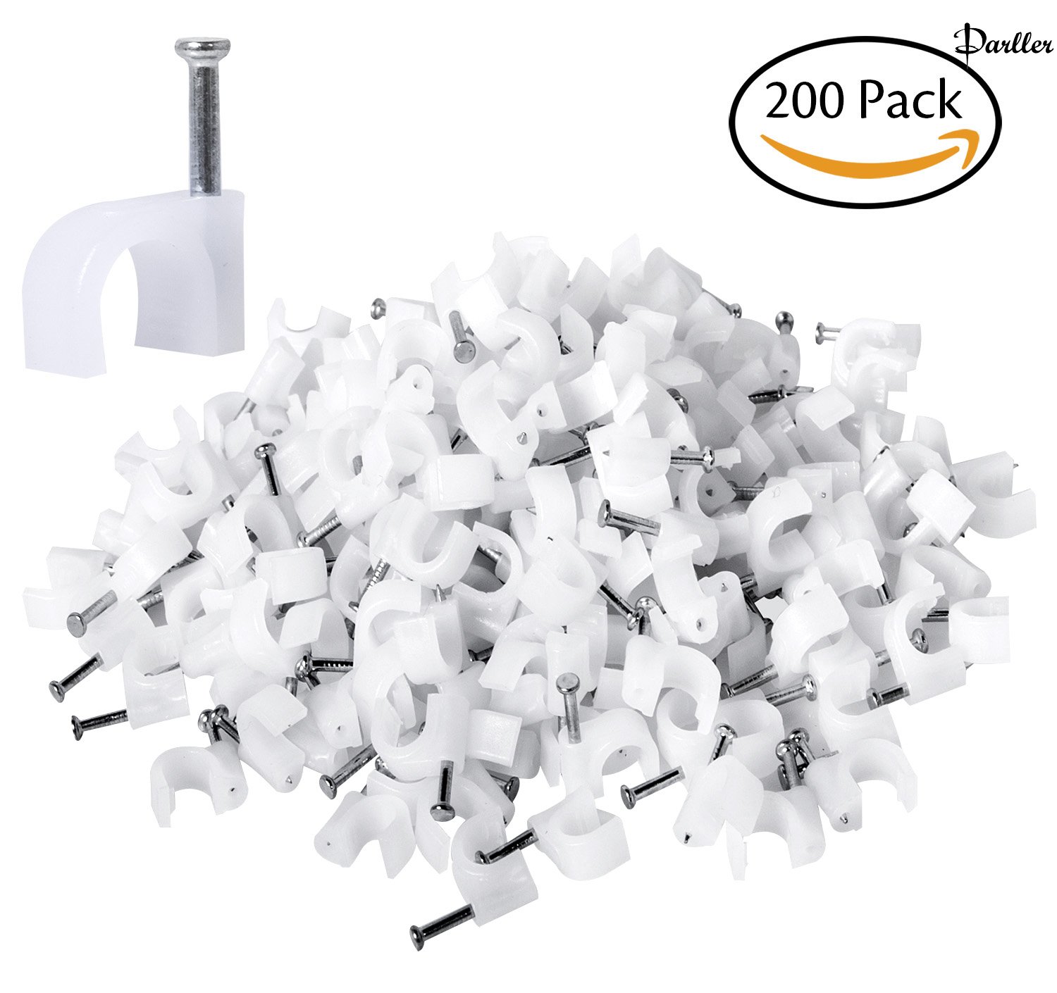 Darller 200 Pack Nail In Cable Clips Ethernet Cable Nails Tacks Clips 7mm for Cat6 Cable - White