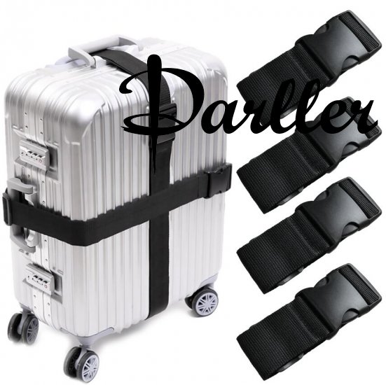 Darller 4 PCS 74" x 2" Luggage Straps Suitcase Belts Wide Adjustable Packing Straps Travel Accessories, Black - Click Image to Close