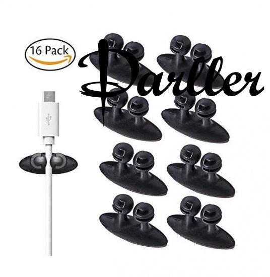 Darller 16 Pack 3M Adhesive Cable Clips Organizer Cable Tie Holder Cord Wire Clips for Car, Computer, Desktop, USB, Headphone (Black) - Click Image to Close