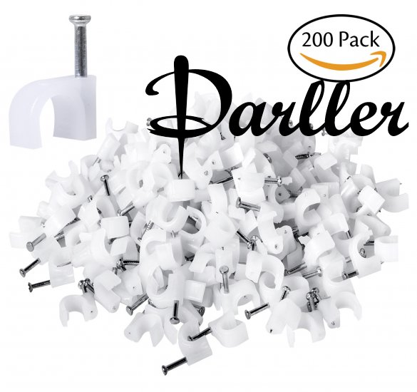 Darller 200 Pack Nail In Cable Clips Ethernet Cable Nails Tacks Clips 7mm for Cat6 Cable - White - Click Image to Close