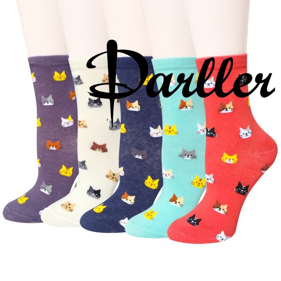 Darller 5 Pairs Womens Colorful Cute Animal Design Casual Cotton Crew Socks by Darller - Click Image to Close