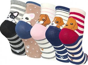 Darller 5 Pairs Womens Cute Dog Animal Colorful Cotton Casual Crew Socks