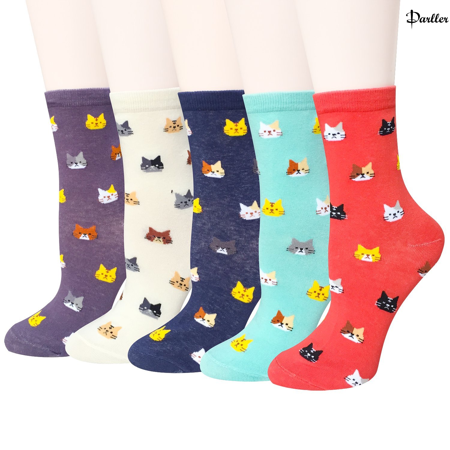Darller 5 Pairs Womens Colorful Cute Animal Design Casual Cotton Crew Socks by Darller
