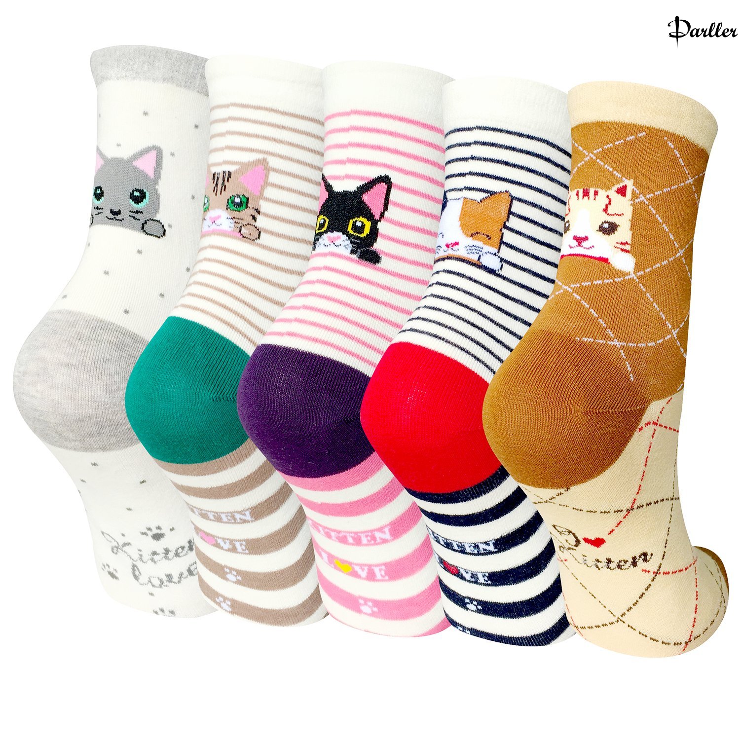 Darller 5 Pairs Womens Colorful Cute Animal Design Casual Cotton Crew Socks by Darller